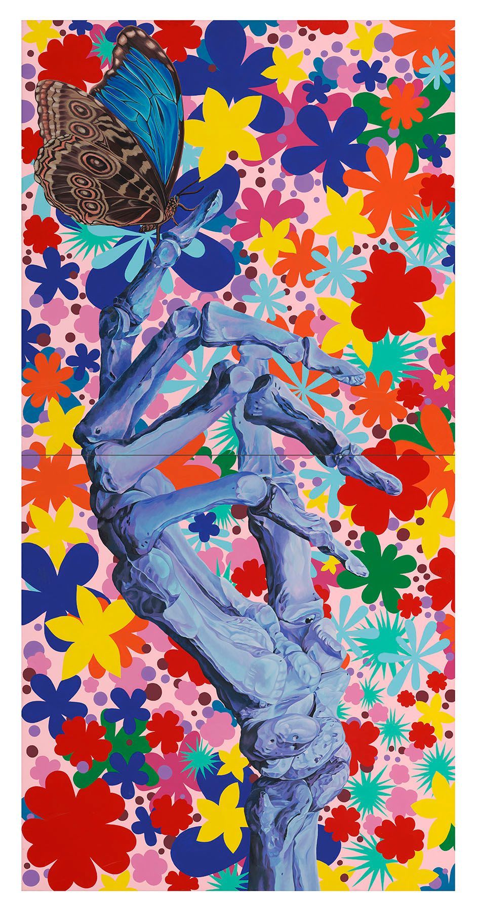 art, painting, donatella azygous, comissioned art, los angeles, female artist, skull, skull art, skeleton hand, butterfly painting