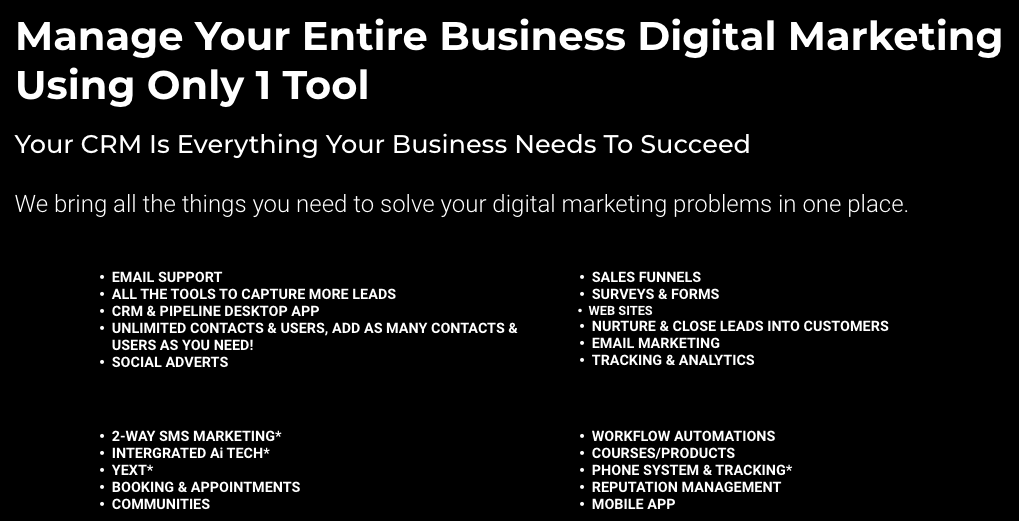 A black background with the words manage your entire business digital marketing using only 1 tool