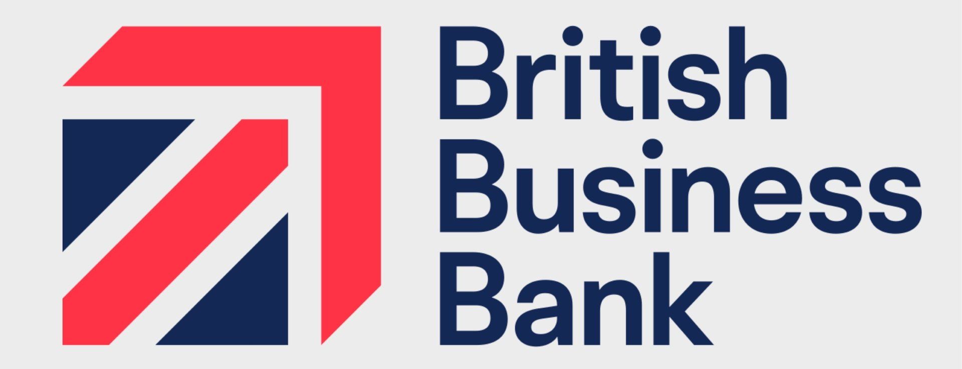 The logo for the british business bank is red , white and blue.