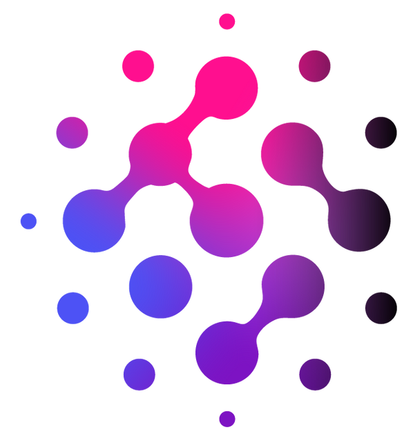 It looks like a molecule with purple and blue circles connected to each other.