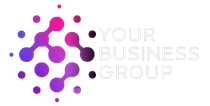 A logo for a business group with purple and pink circles on a white background.