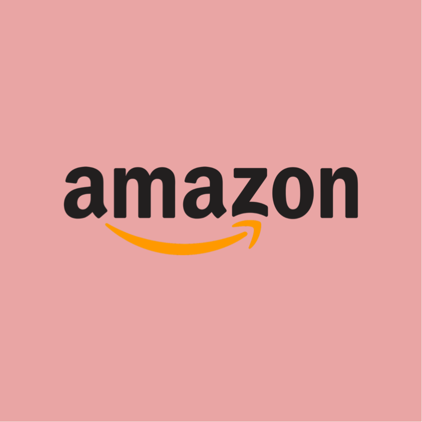 The amazon logo is on a pink background.