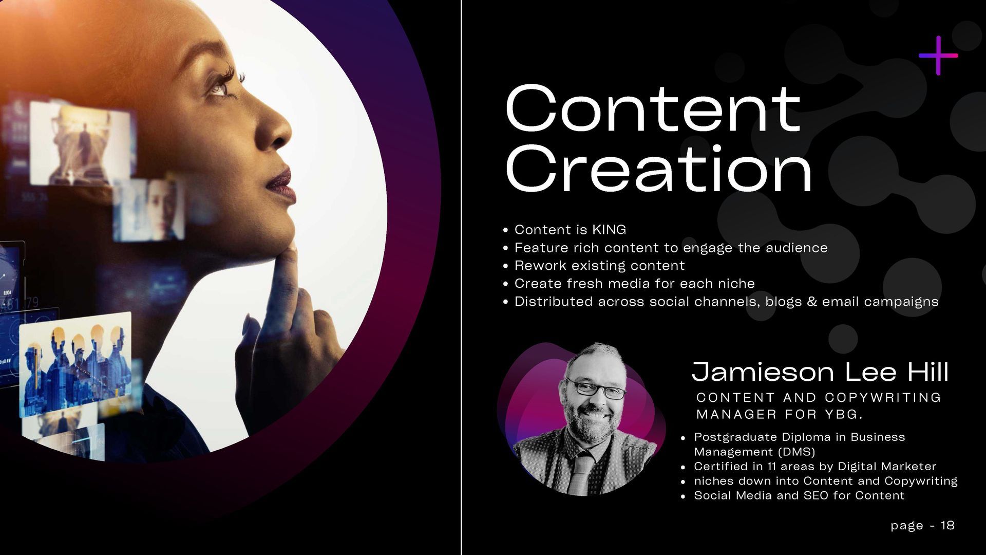 A poster for content creation with a woman and a man