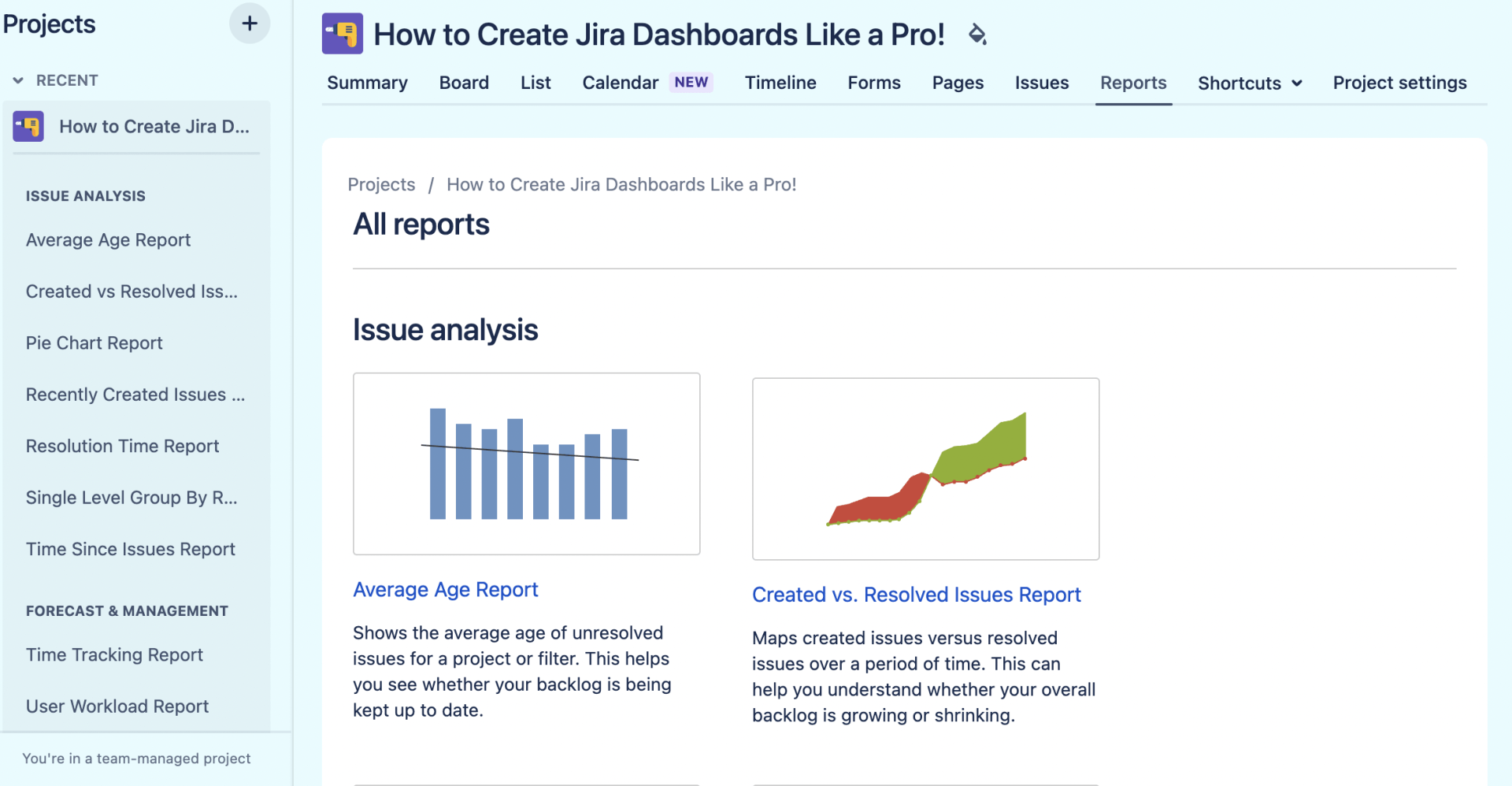 jira select report types in dashboard reporting