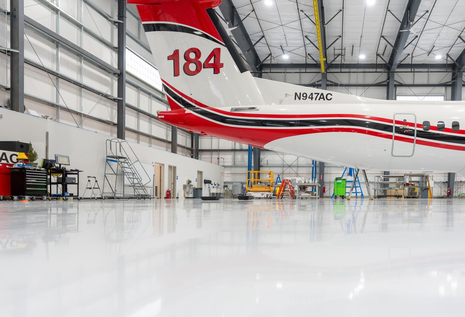 White and red airplane tail with