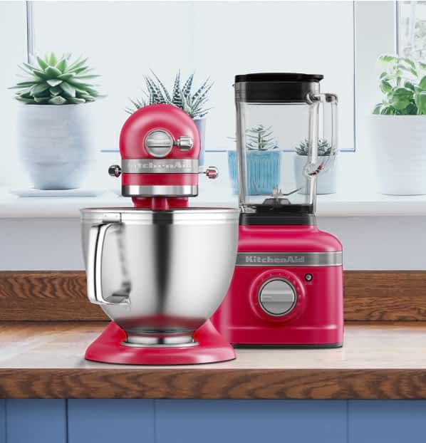 Stand mixer and blender in Hibiscus color by KitchenAid