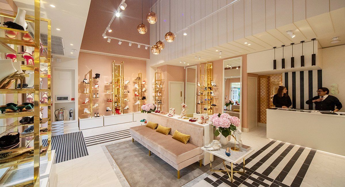 Interior of Aquazzura store at Bicester Village designed by LSH Architects interiors team