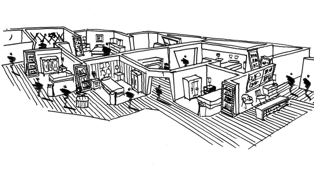 Habios furniture store concept sketch, India, designed by LSH Architects interior design team