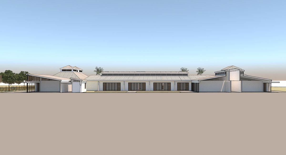 Elevation 3D view of 1 of 2 SEN schools in St Lucia designed by LSH Architects