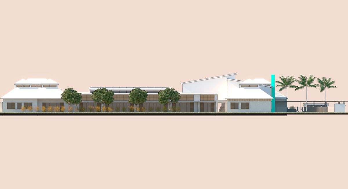 Elevation 3D view of 1 of 2 SEN schools in St Lucia designed by LSH Architects