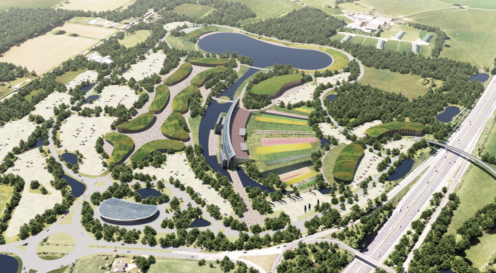 Illustrative aerial CGI view of Eden Westwood Tiverton by LSH Architects