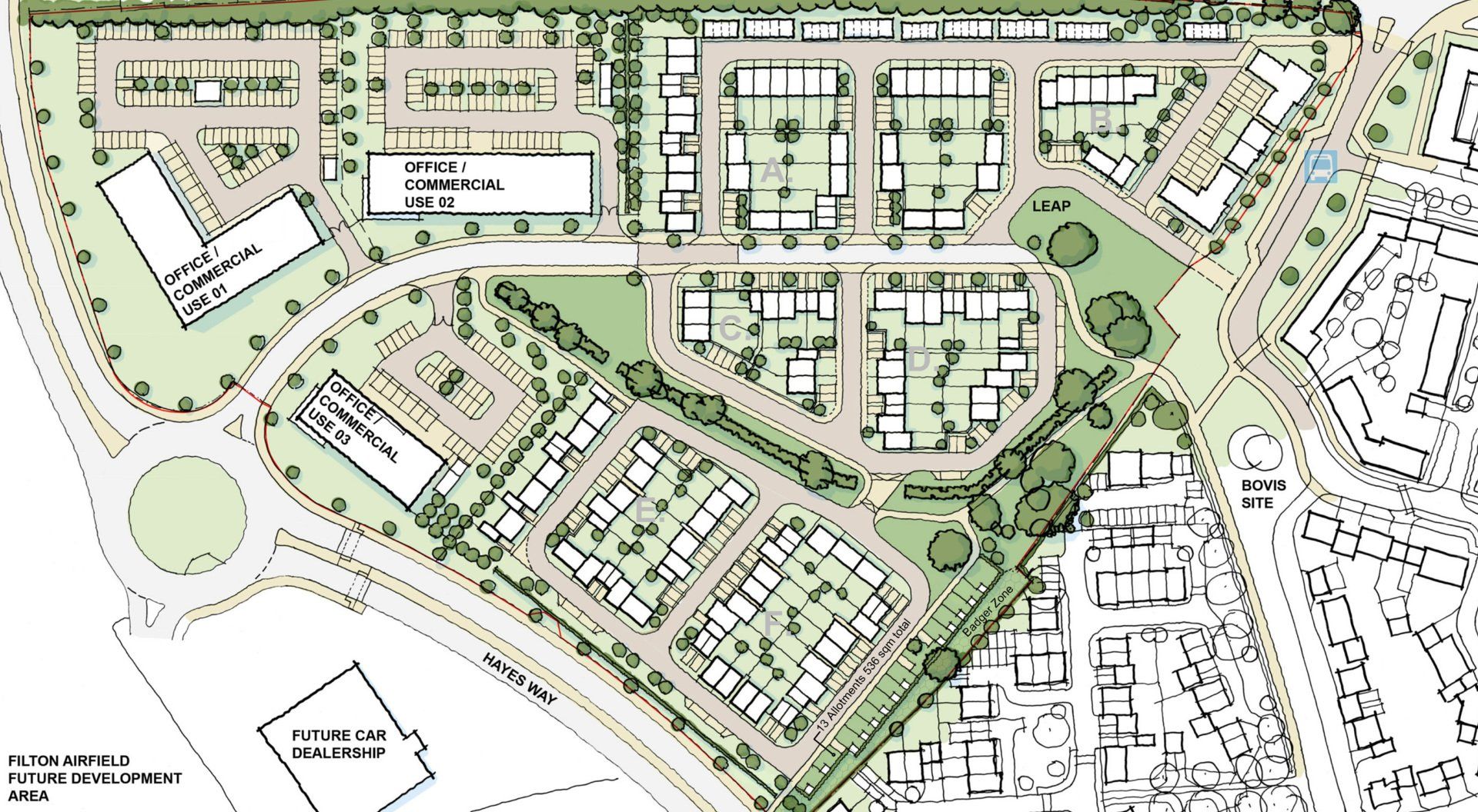 Northfield Park in Filton is a consented scheme for 120 homes, office space and retail use designed by LSH Architects
