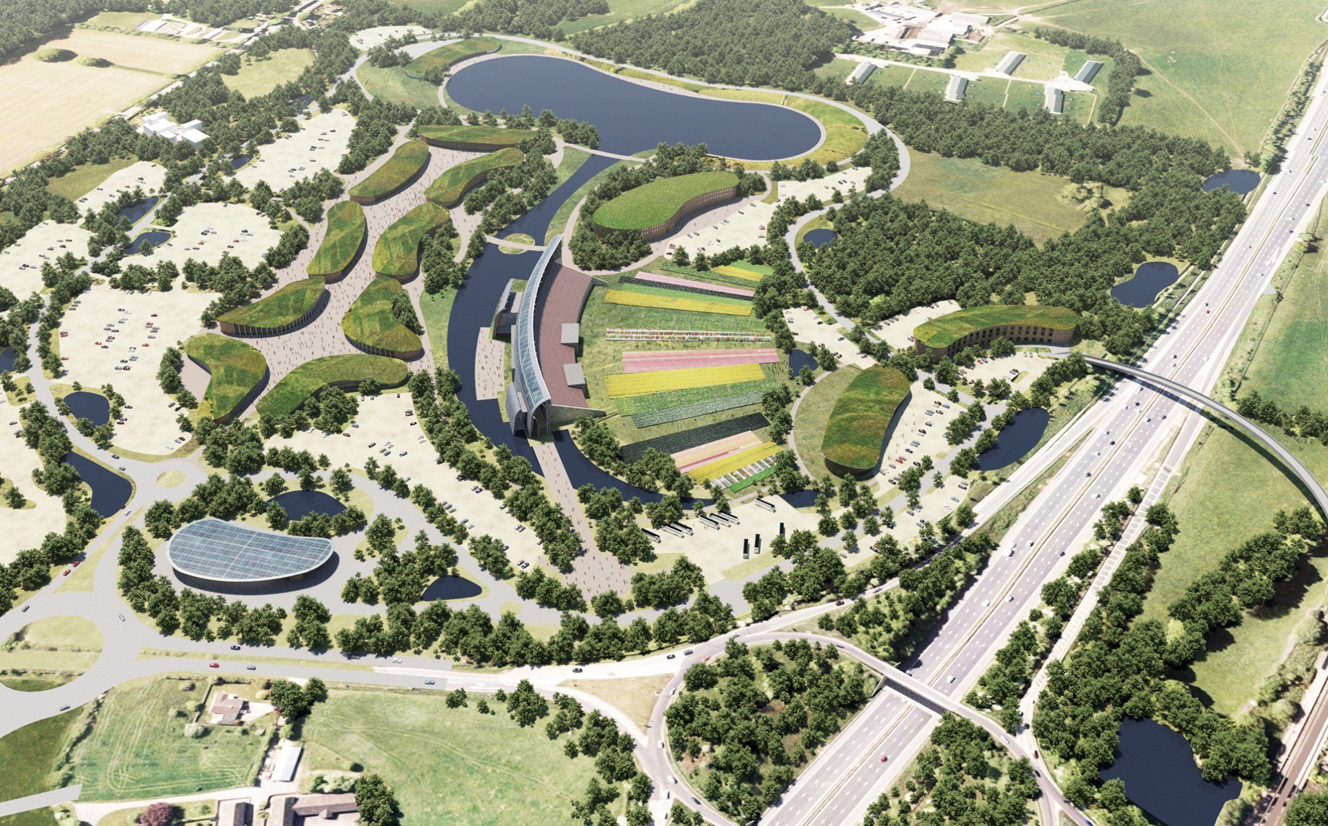 Illustrative aerial CGI view of Eden Westwood Tiverton designed by LSH Architects