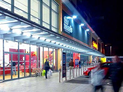 Exterior view at night of The Meads at Farnborough