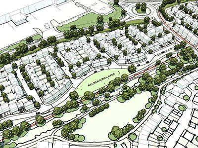LSH Architects gained outline consent for 100 homes on a site previously consented for commercial use in Brockworth