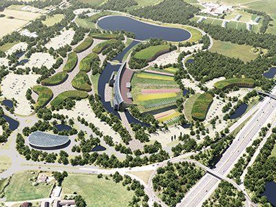 Illustrative aerial CGI of Eden Westwood designed by LSH Architects