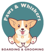 A logo for paws and whiskers boarding and grooming