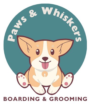 A logo for paws and whiskers boarding and grooming