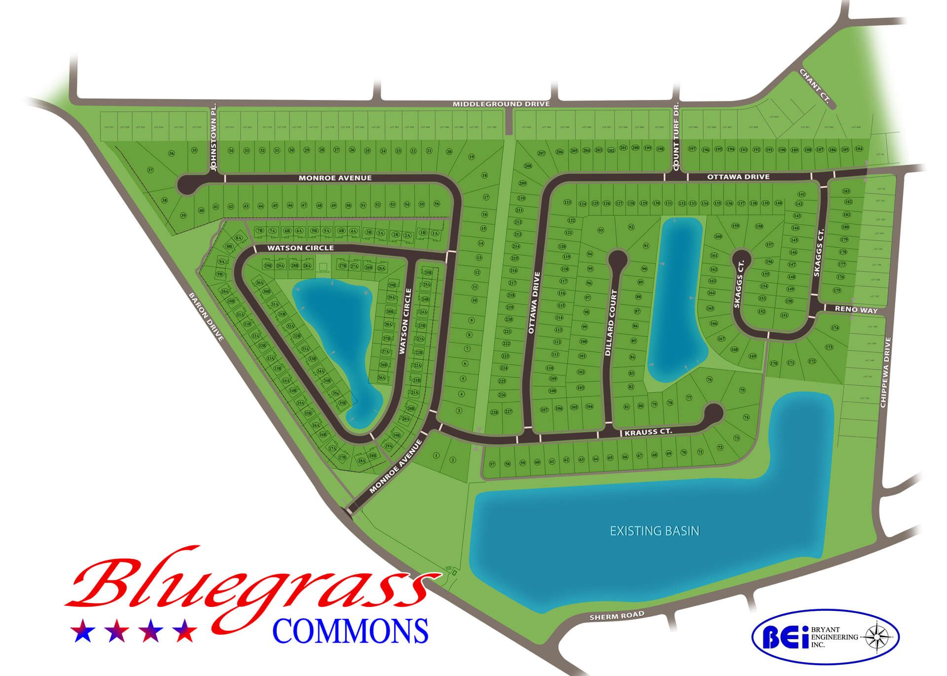 a map of a residential area called bluegrass commons