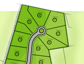a map of a residential area with lots of green circles