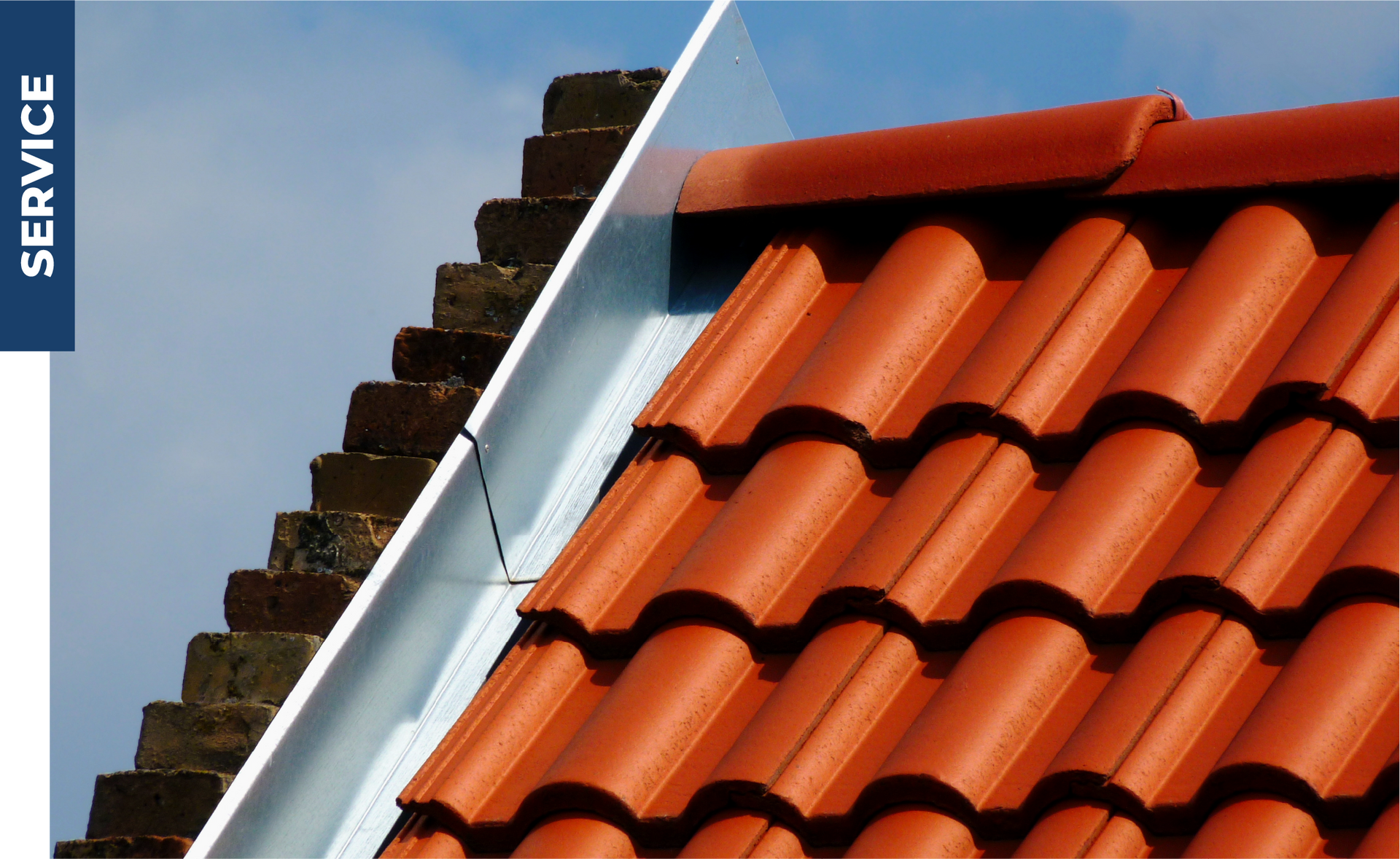 A picture of a red tiled roof with the words service below it