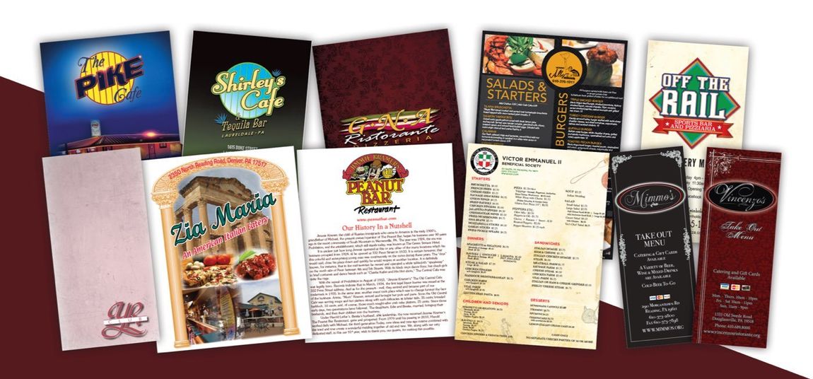 We design and print restaurant menus for businesses throughout Berks County, PA