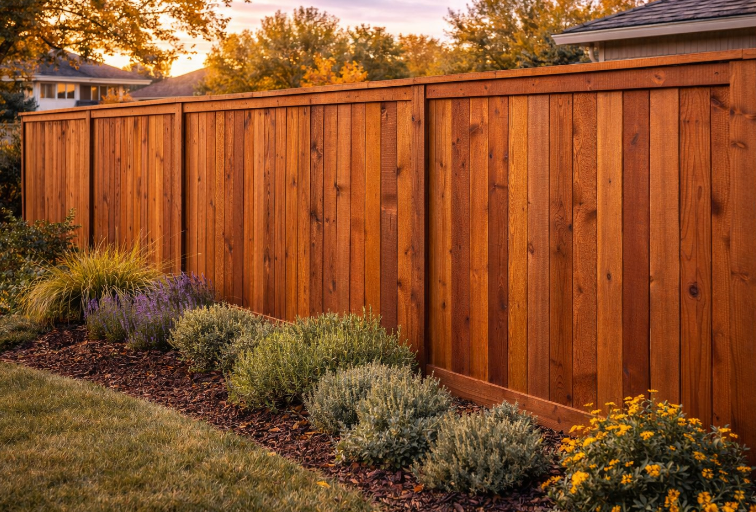 redwood fencing with deep staining