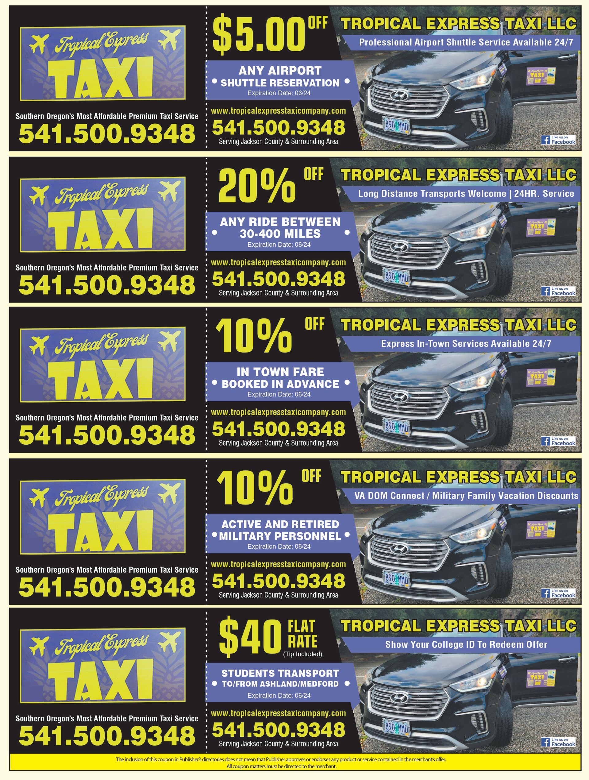 Promotions | Medford, OR | Tropical Express Taxi