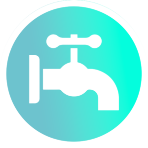 An icon of a faucet in a blue circle.