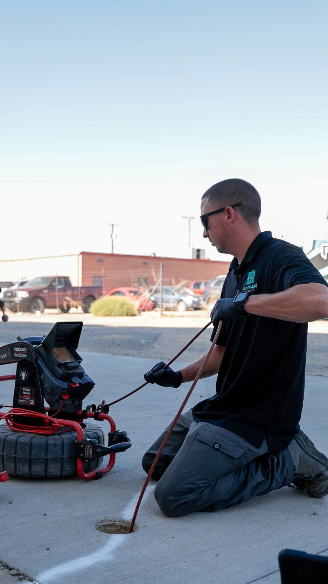 A man is fixing a water heater on the wall.