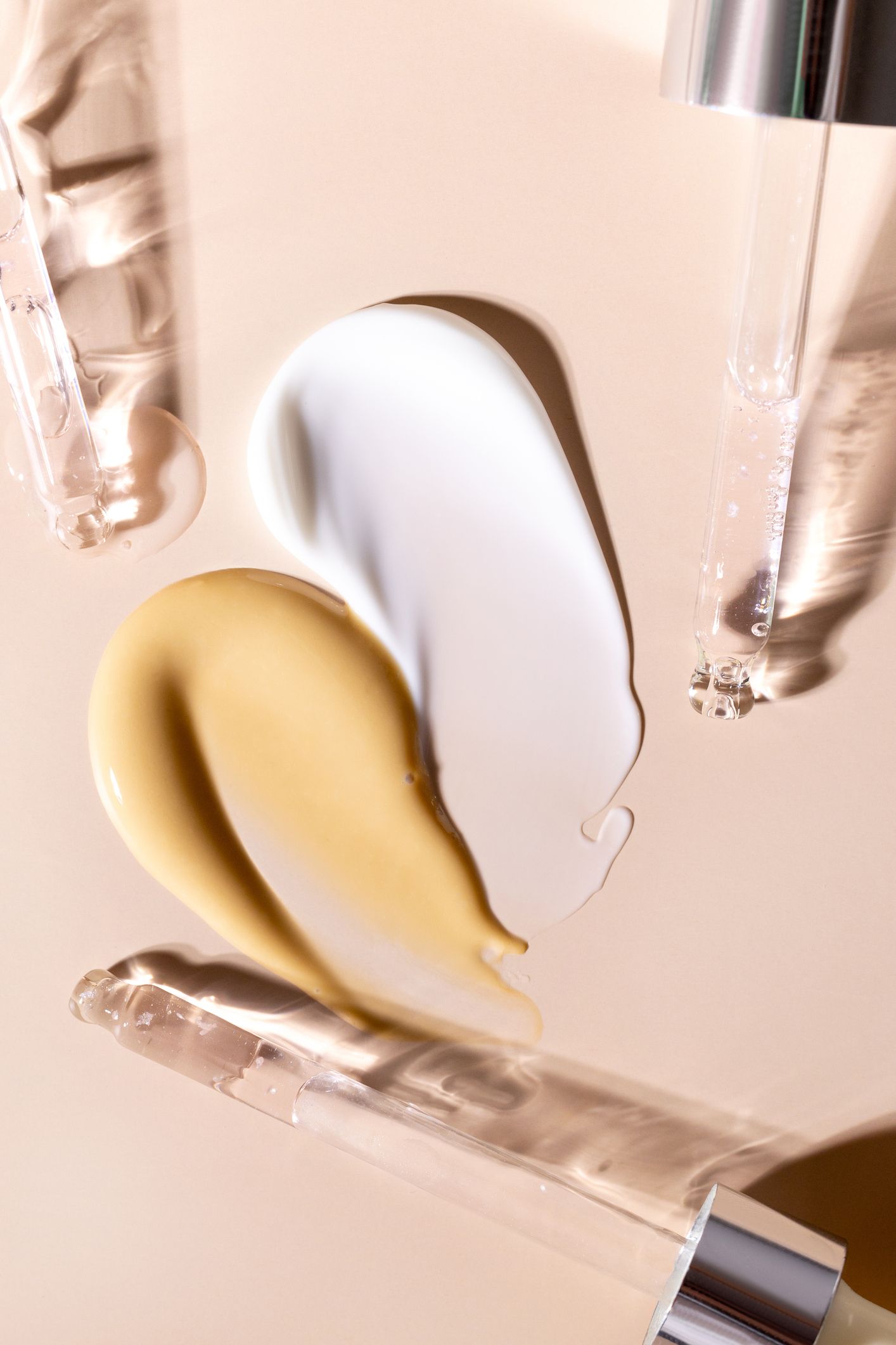 There are many different types of cosmetics on the table.