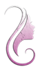 A silhouette of a woman 's face with long purple hair.