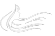 A drawing of a woman's face with long hair blowing in the wind.