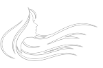 A drawing of a woman's face with long hair blowing in the wind.