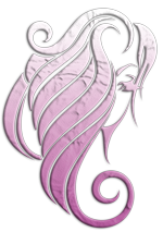A drawing of a woman with long pink hair and a swirl.