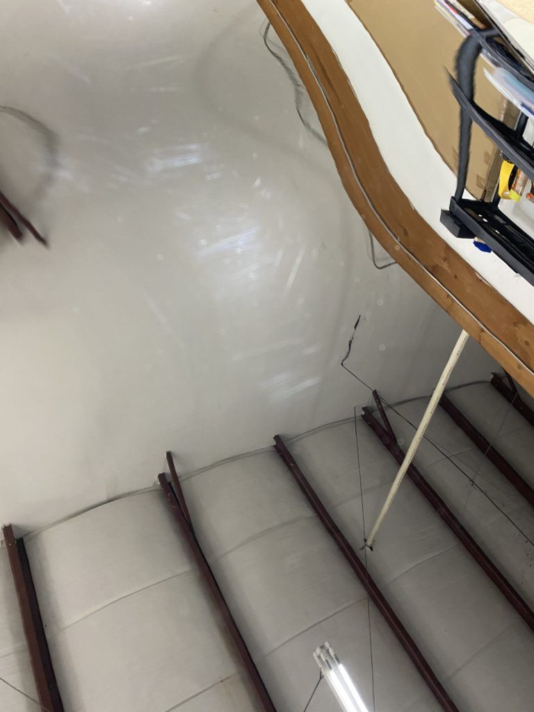 An aerial view of a staircase in a building