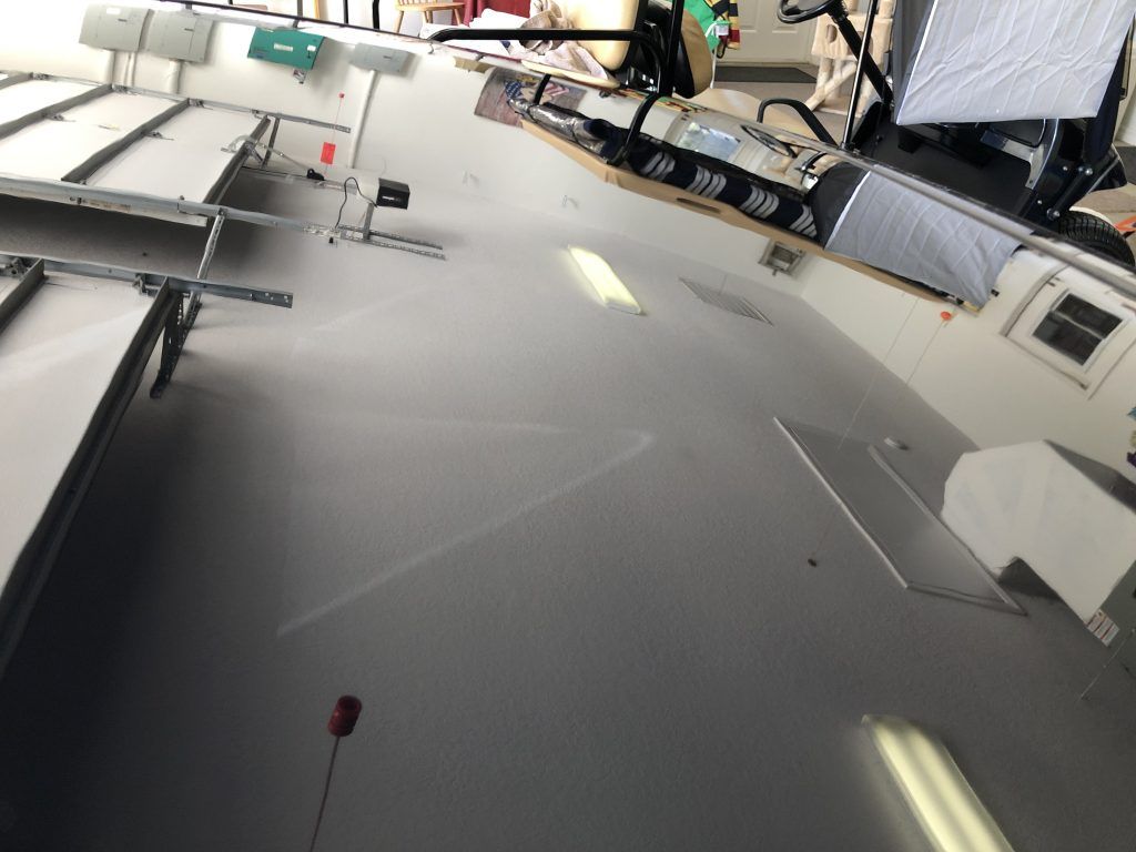 A room with a lot of tables and chairs on it