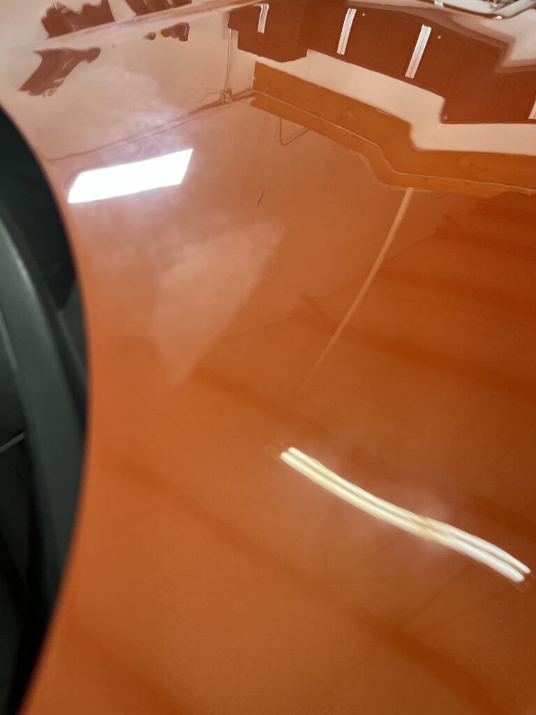 A close up of the hood of a car