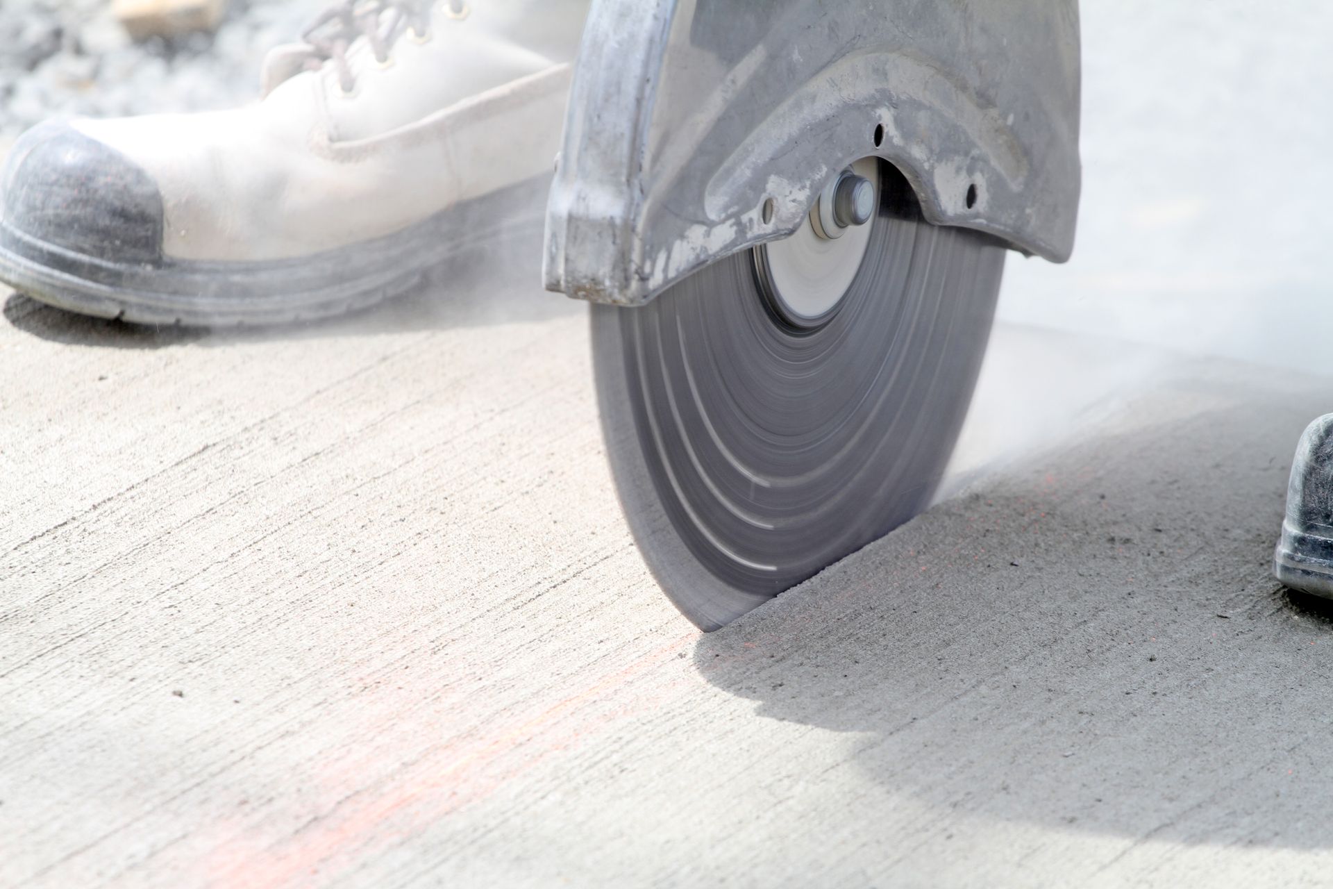 Cutting concrete.