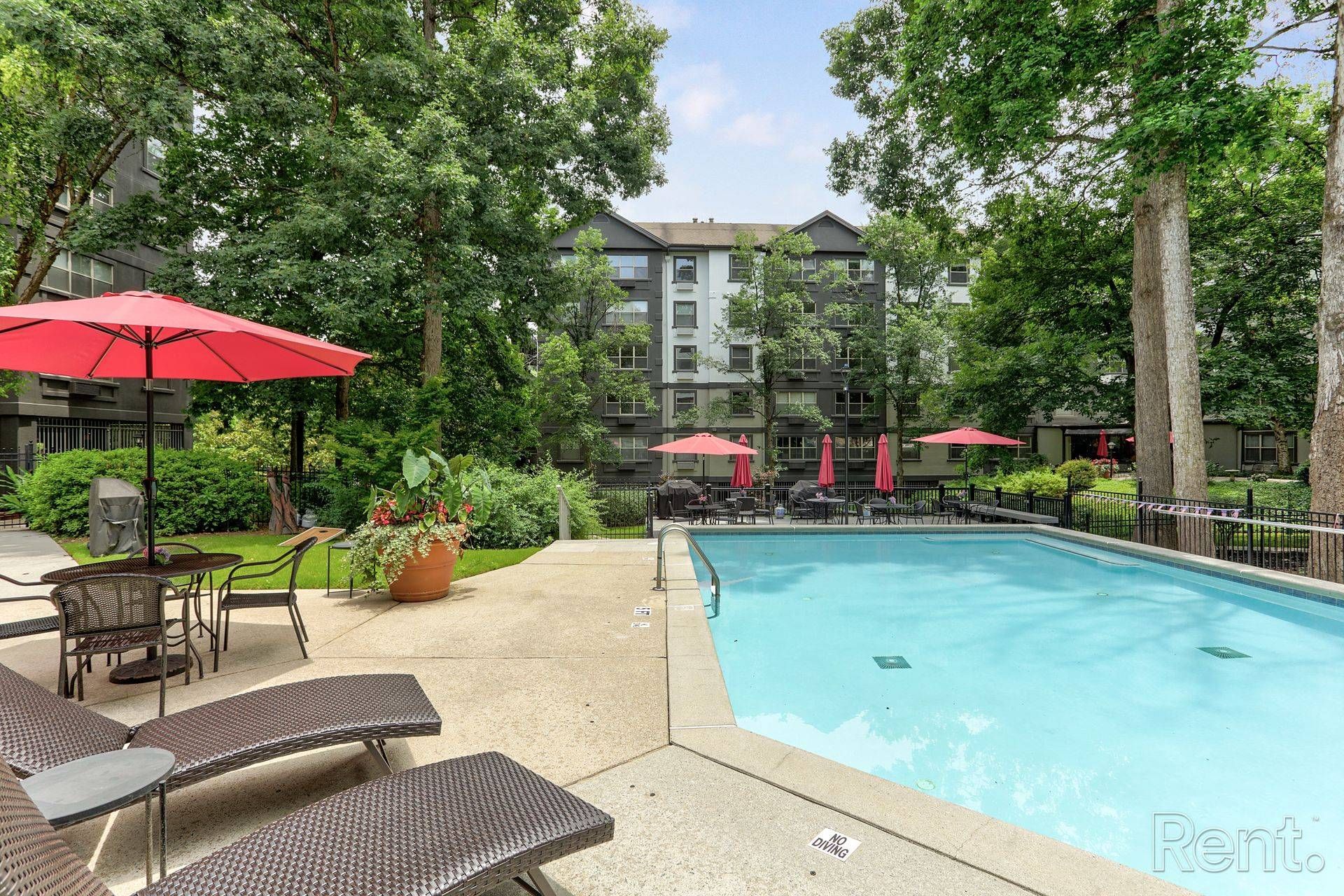 Pool at Clairmont Crest senior living apartments in Decatur, GA.