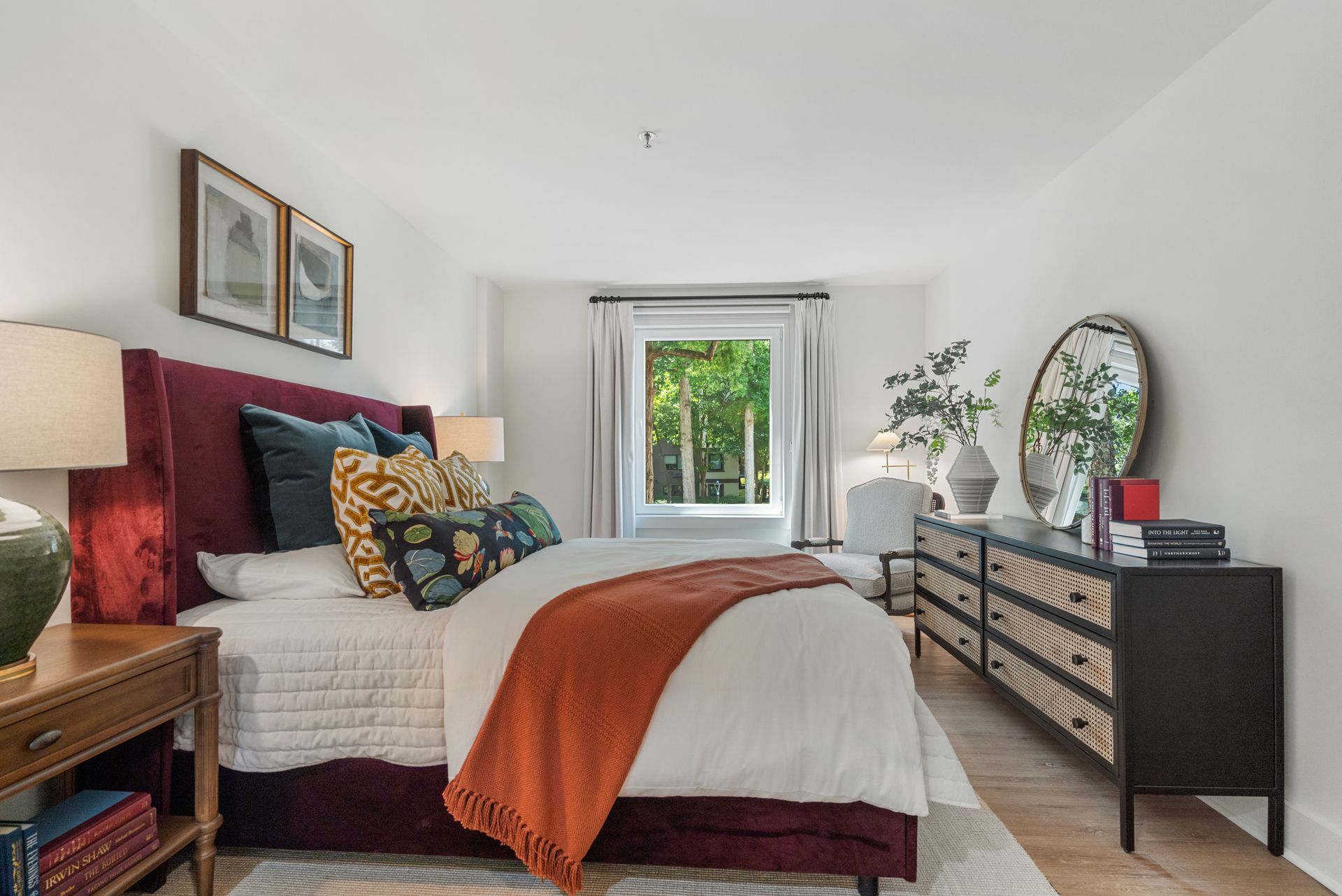 Luxury bedroom at Clairmont Crest senior living apartments in Decatur, GA.