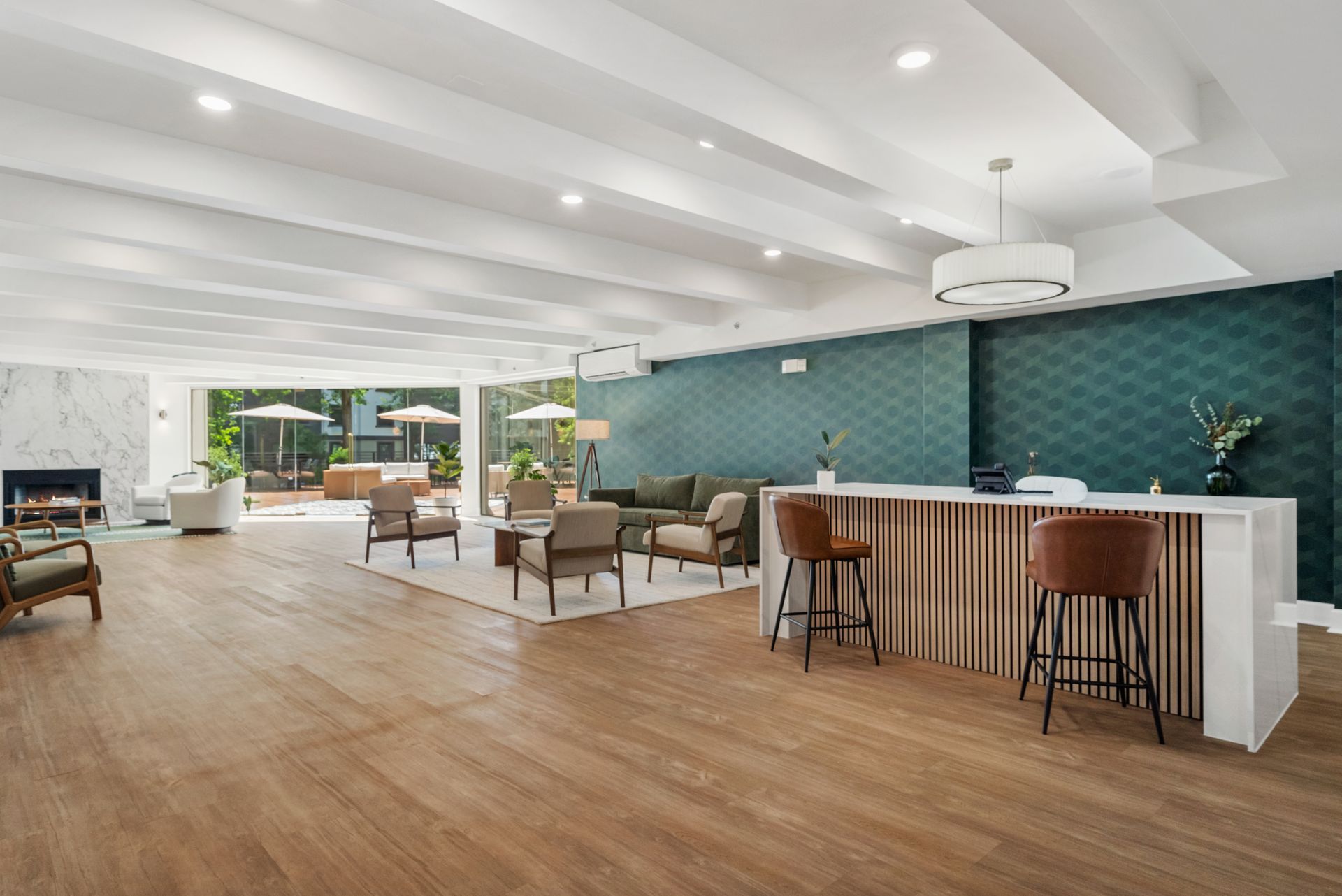 Community area at Clairmont Crest senior living apartments in Decatur, GA.