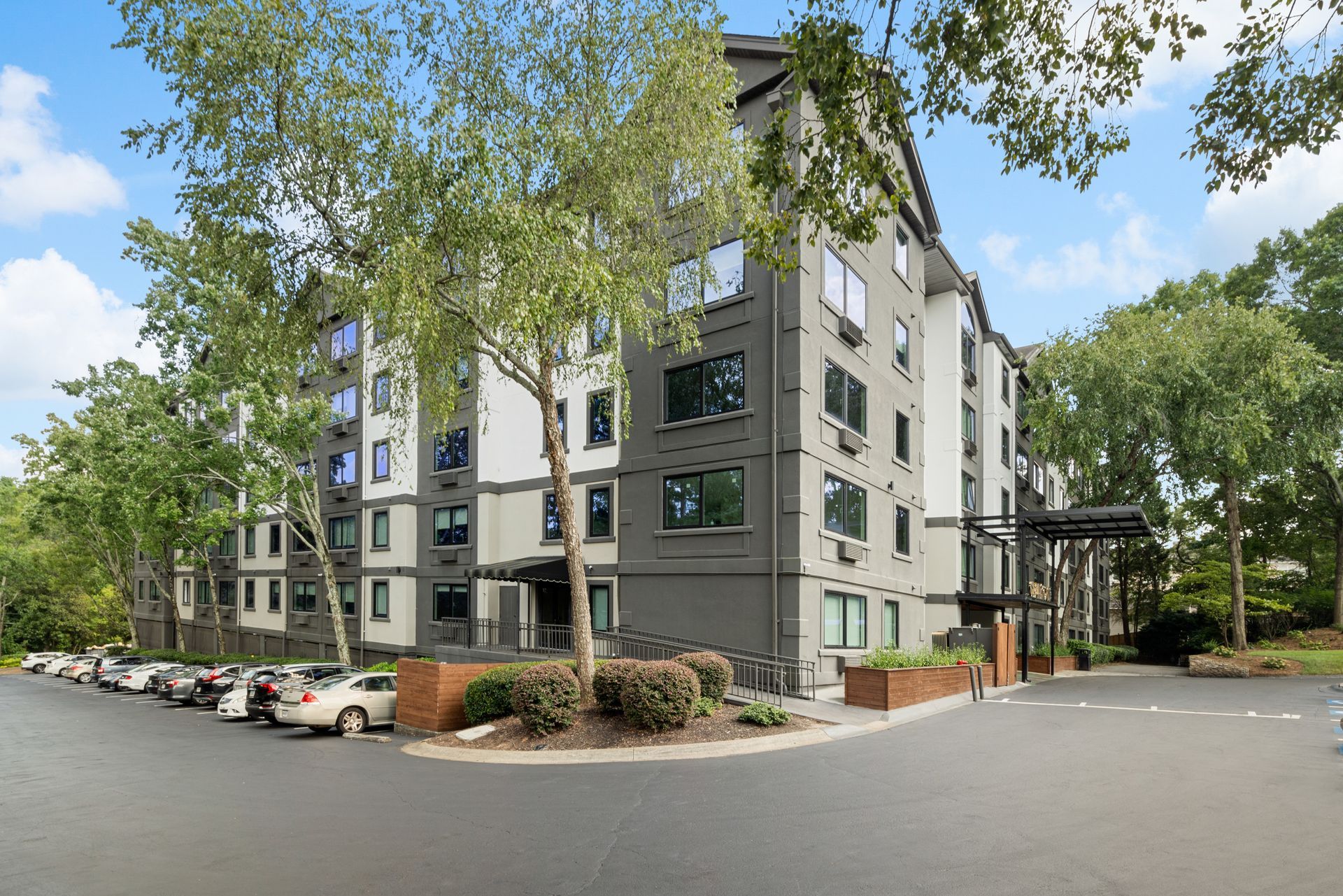 Entrance at Clairmont Crest senior living apartments in Decatur, GA.