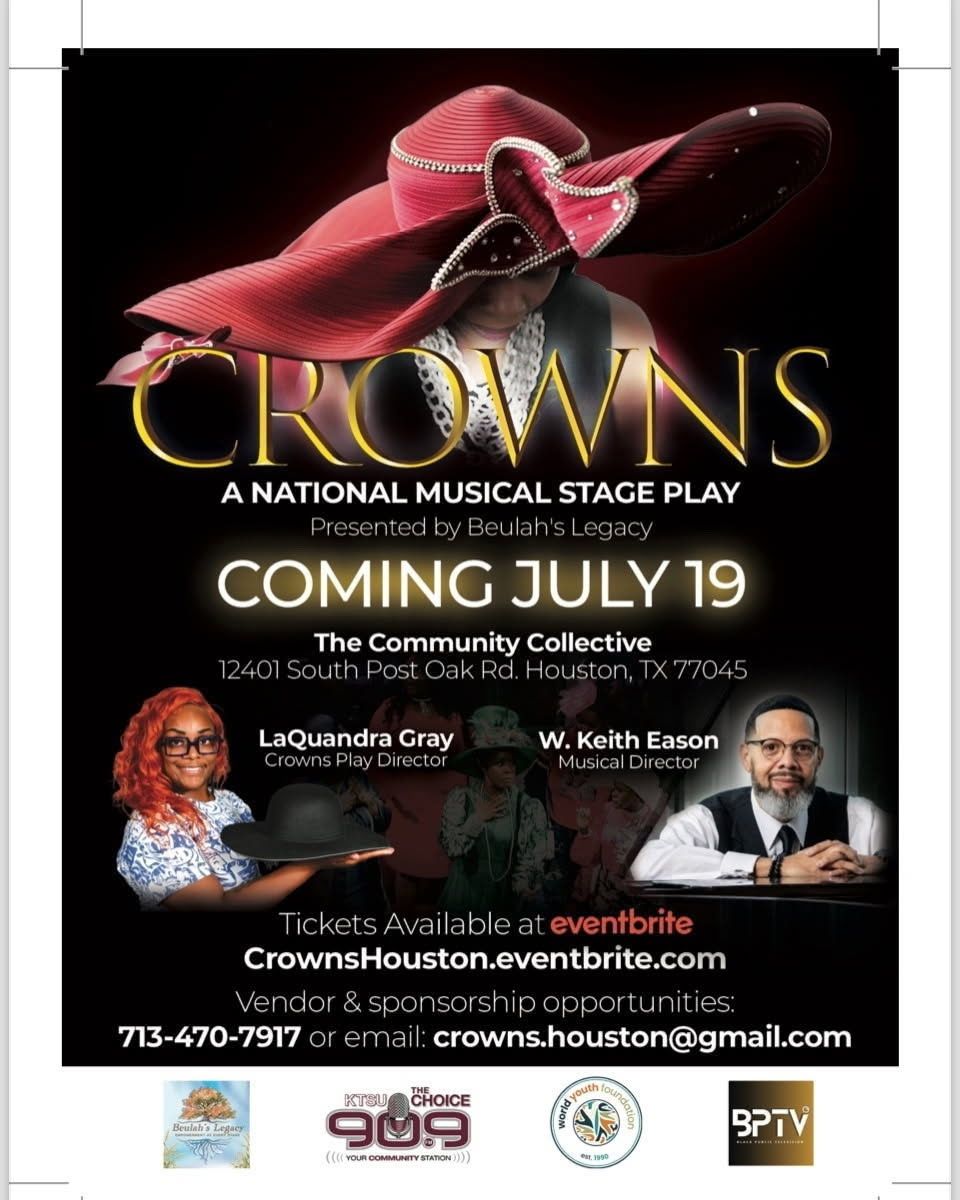 A poster for crowns a national musical stage play coming july 19