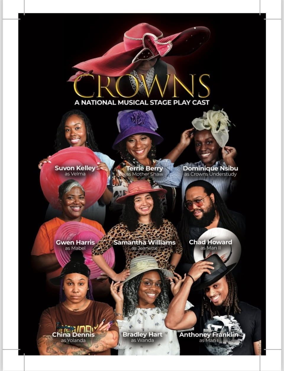 A poster for crowns a national musical stage play cast