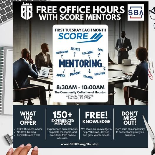 An advertisement for free office hours with score mentors
