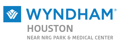 Wyndham Houston logo, blue square with floral design, blue