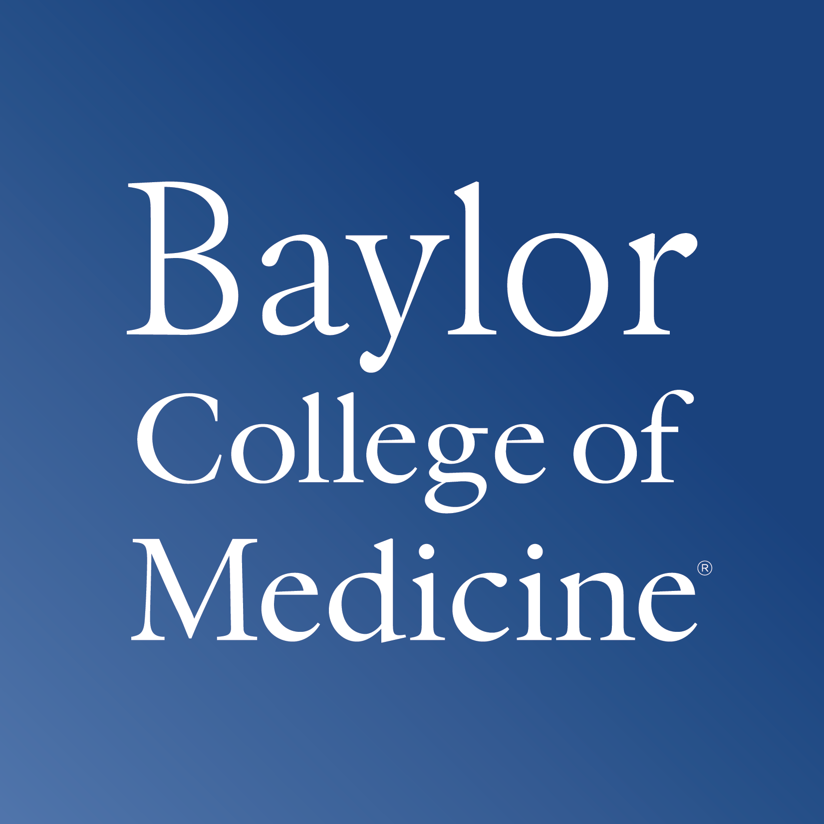 Baylor College of Medicine logo with white text on a blue background.