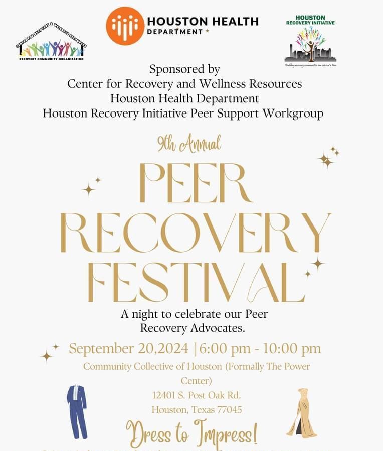 A poster for a peer recovery festival sponsored by houston health department