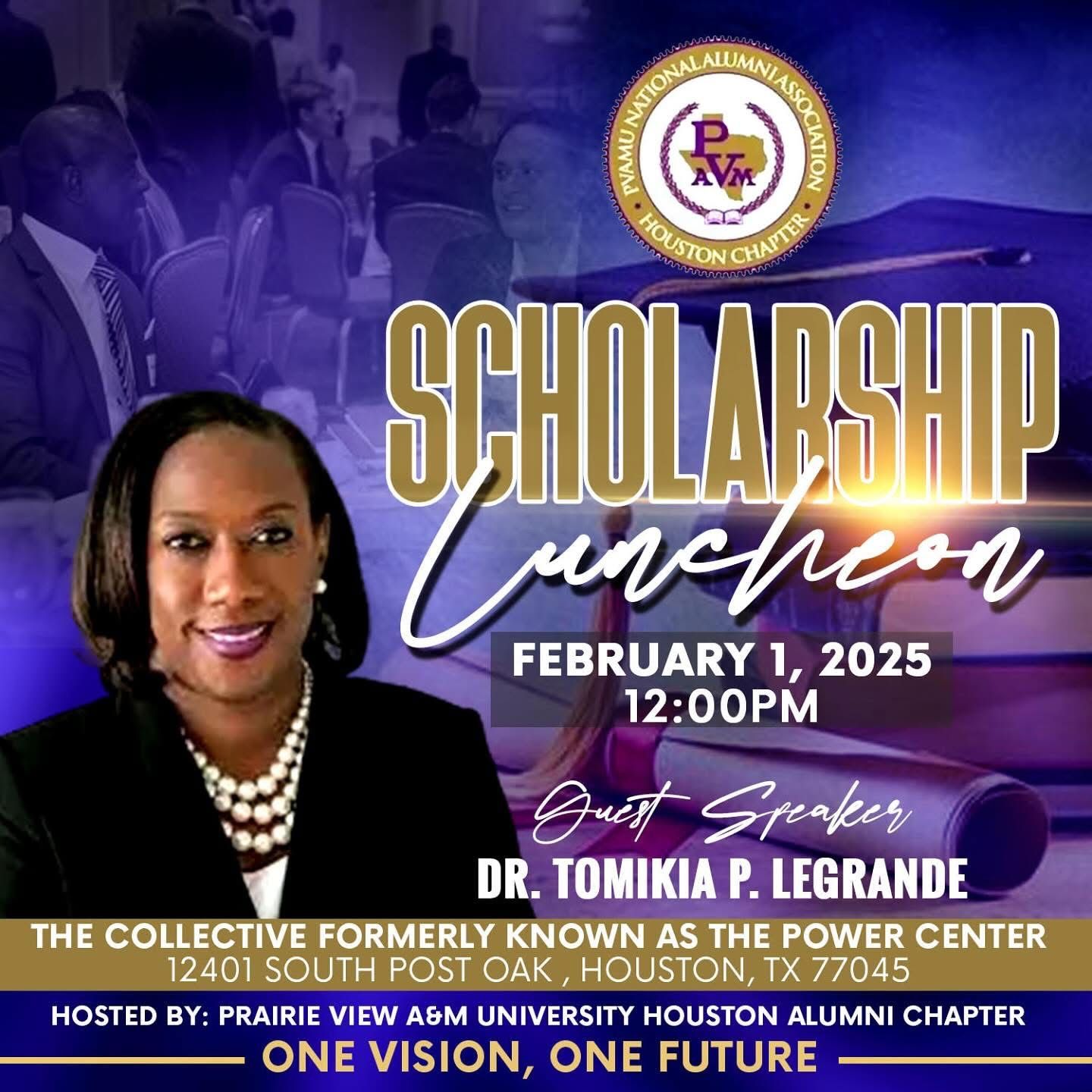 A poster for a scholarship luncheon on february 1 , 2025